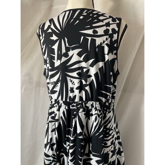 NY Collection Women's Large Dress Floral Black/White Sleeveless Sheath Cocktail - Picture 5 of 7